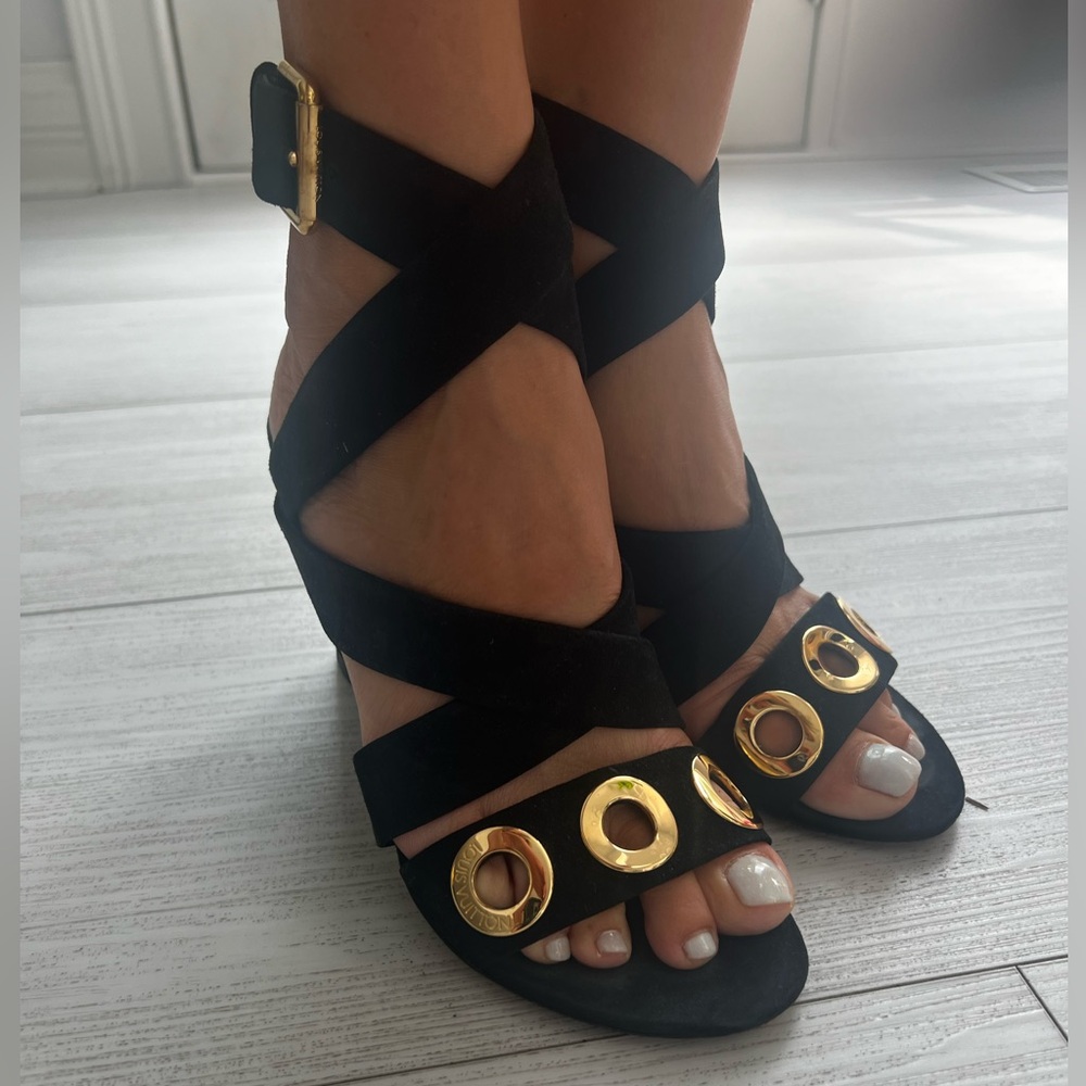 Louis Vuitton Black Suede Leather Wedges Heels